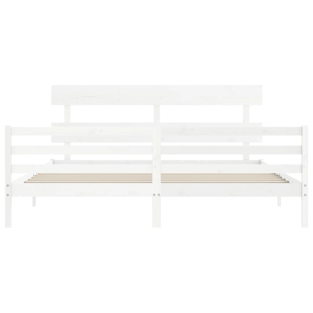 Bed Frame with Headboard White 183x203 cm King Solid Wood