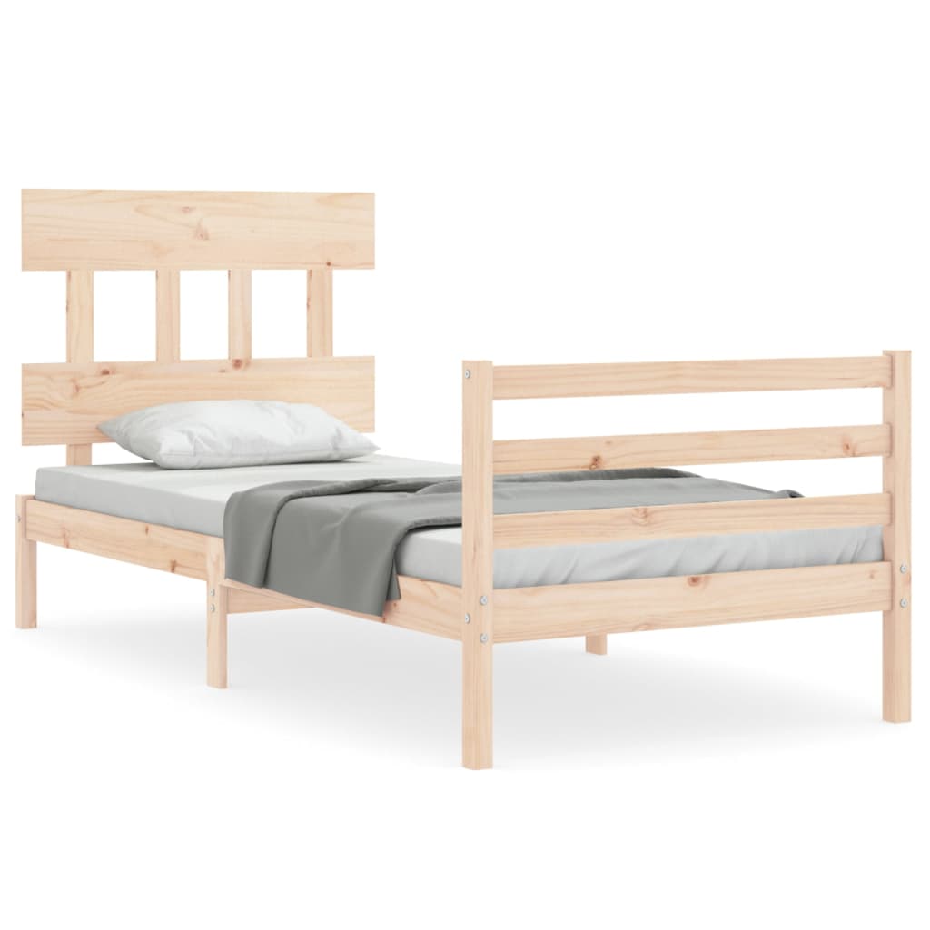 Bed Frame with Headboard 92x187 cm Single Size Solid Wood