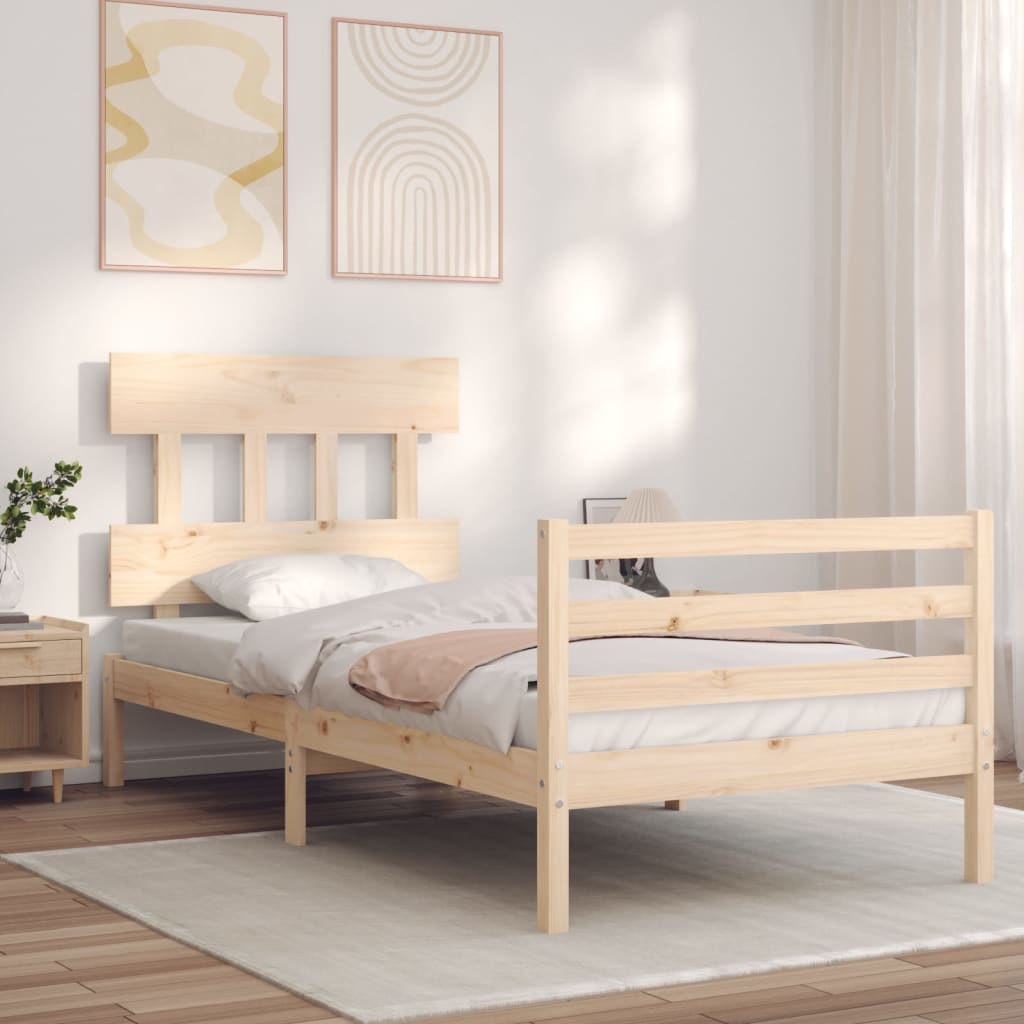 Bed Frame with Headboard 92x187 cm Single Size Solid Wood