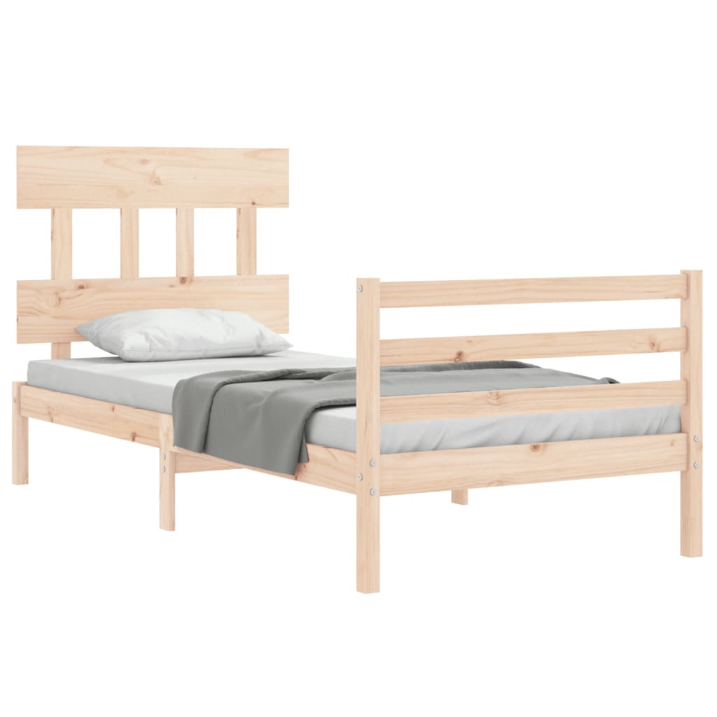 Bed Frame with Headboard 92x187 cm Single Size Solid Wood