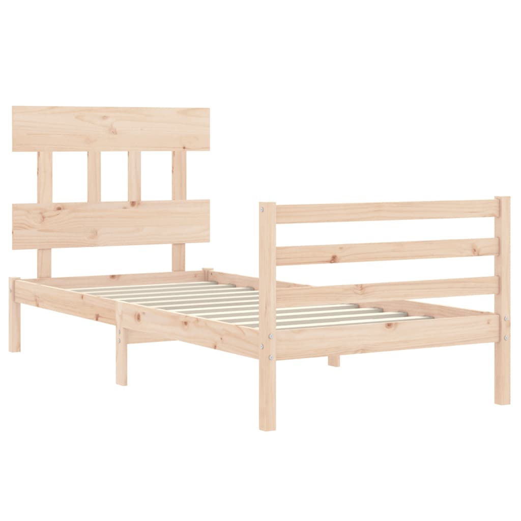 Bed Frame with Headboard 92x187 cm Single Size Solid Wood