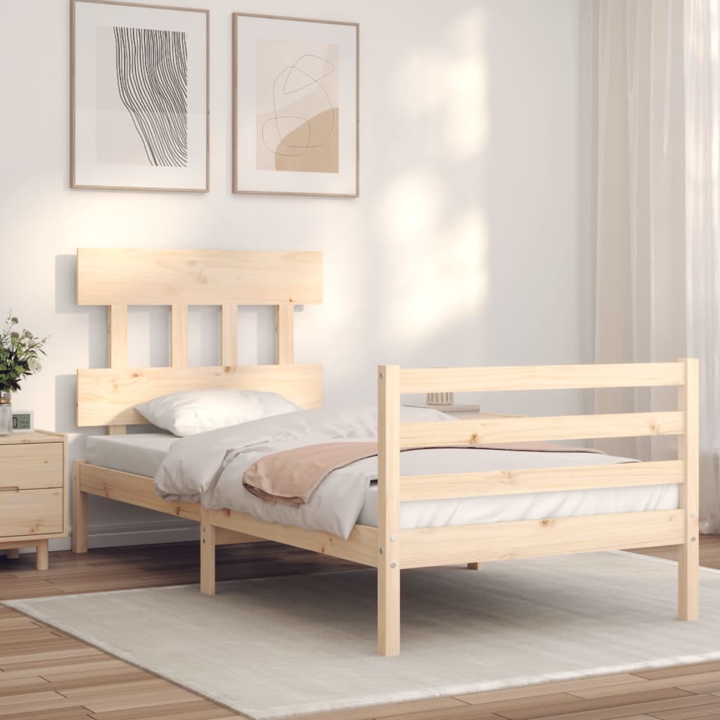 Bed Frame with Headboard 92x187 cm Single Size Solid Wood