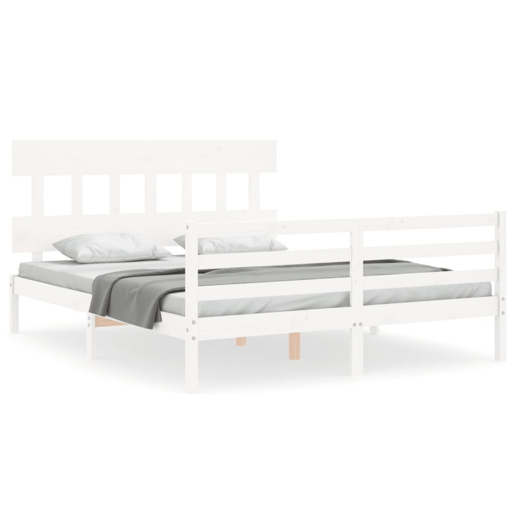 Bed Frame with Headboard  White 153x203 cm Queen Solid Wood