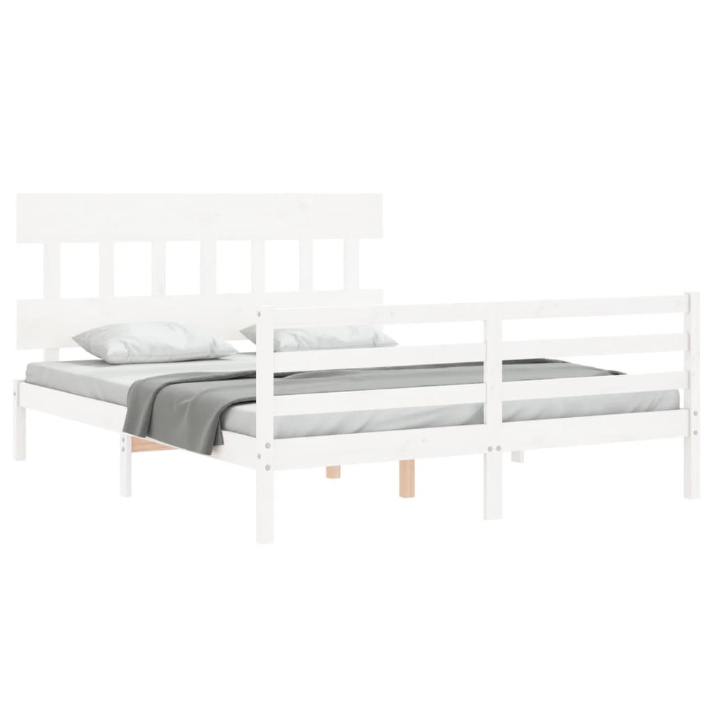 Bed Frame with Headboard  White 153x203 cm Queen Solid Wood