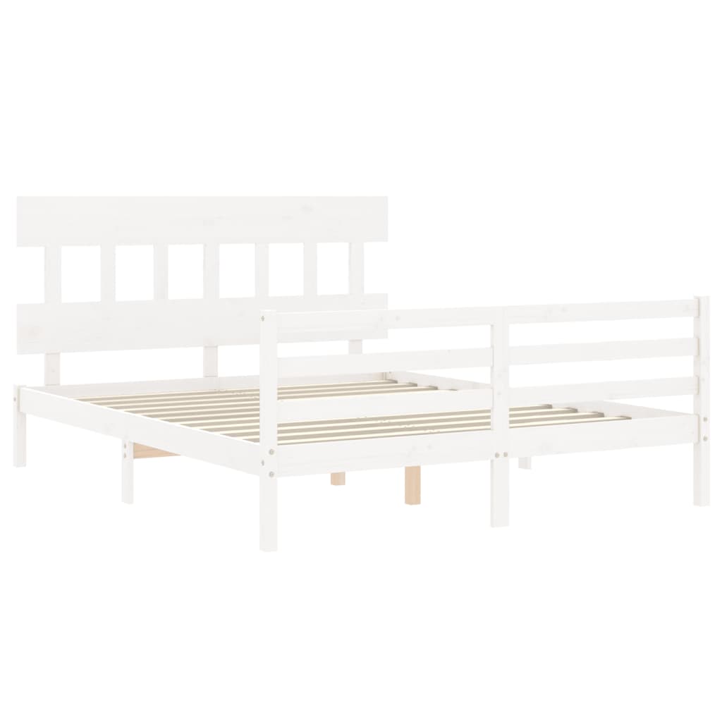 Bed Frame with Headboard  White 153x203 cm Queen Solid Wood