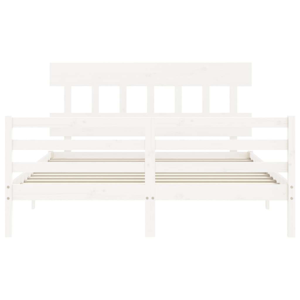 Bed Frame with Headboard  White 153x203 cm Queen Solid Wood