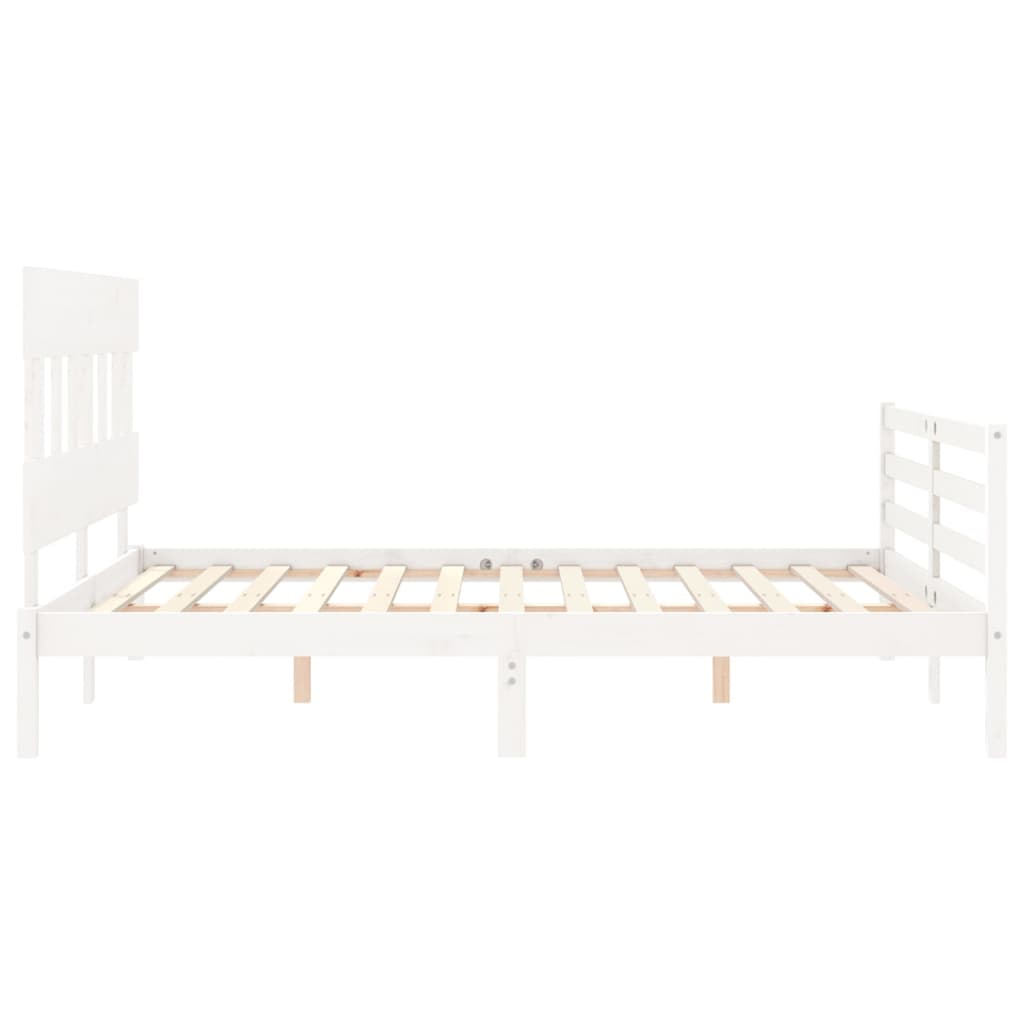 Bed Frame with Headboard  White 153x203 cm Queen Solid Wood