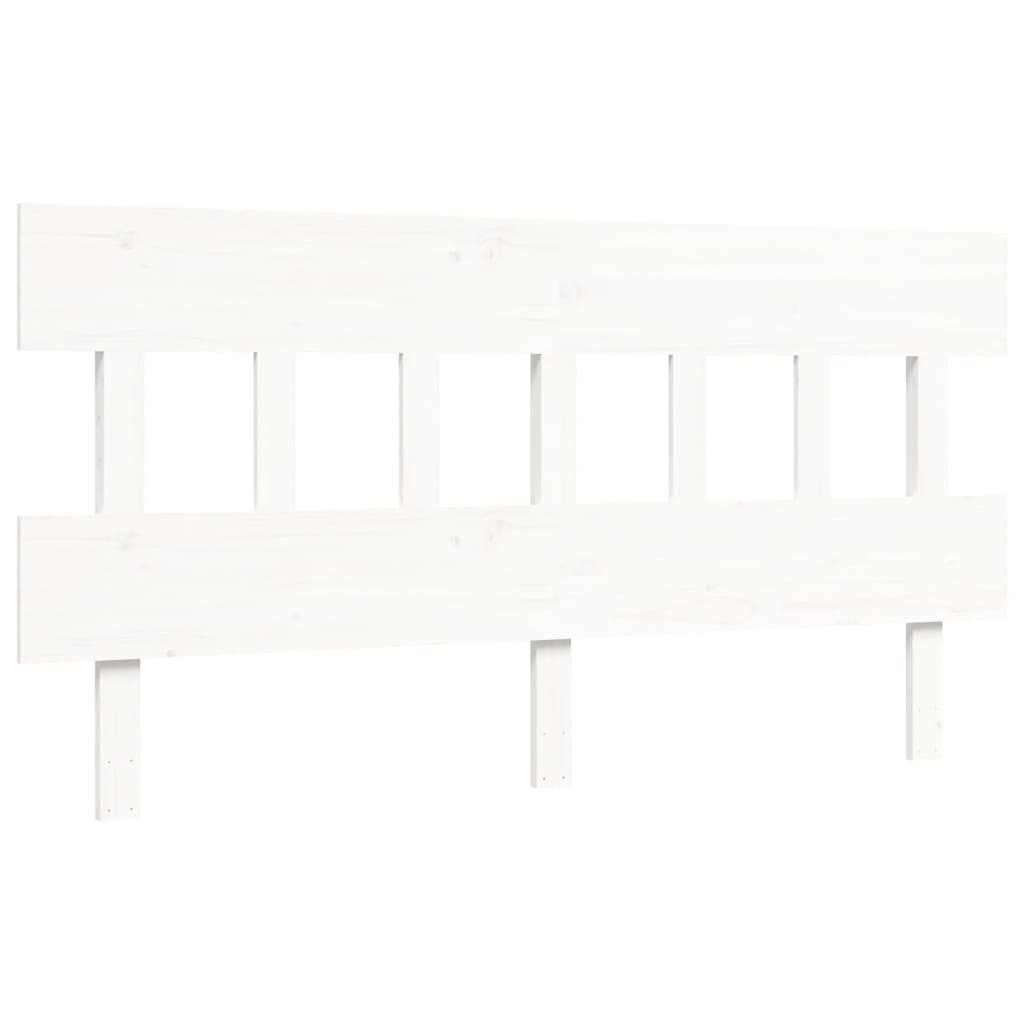 Bed Frame with Headboard  White 153x203 cm Queen Solid Wood