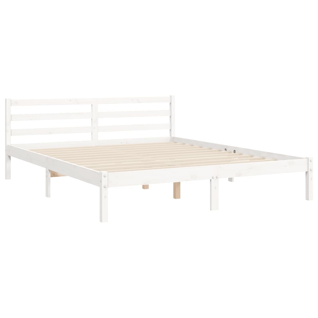 Bed Frame with Headboard  White 153x203 cm Queen Solid Wood