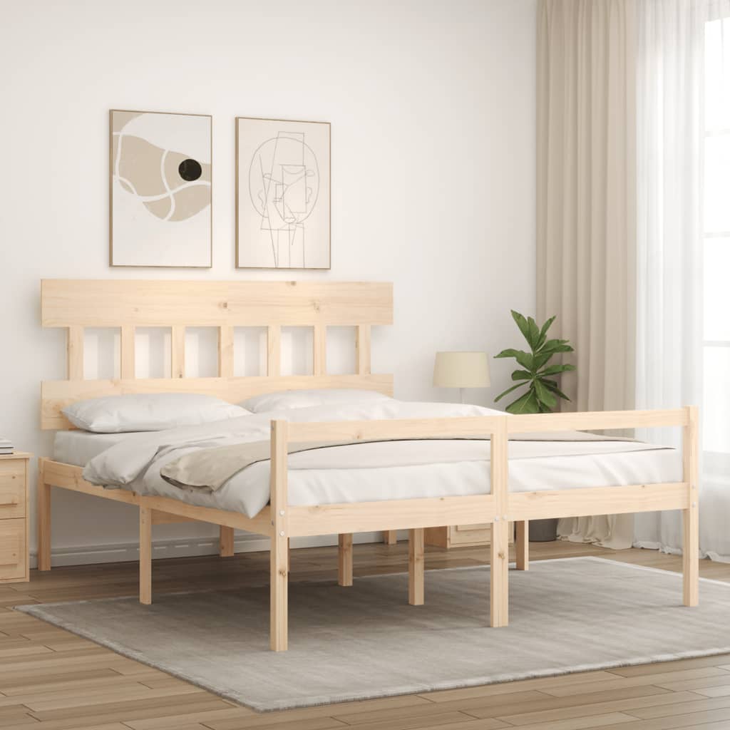 Senior Bed with Headboard King Size Solid Wood