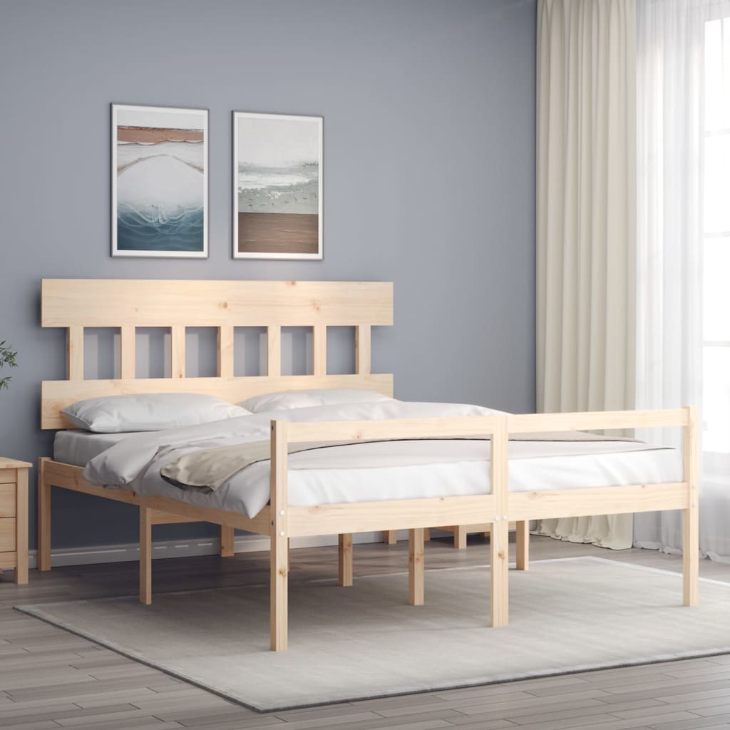 Senior Bed with Headboard King Size Solid Wood