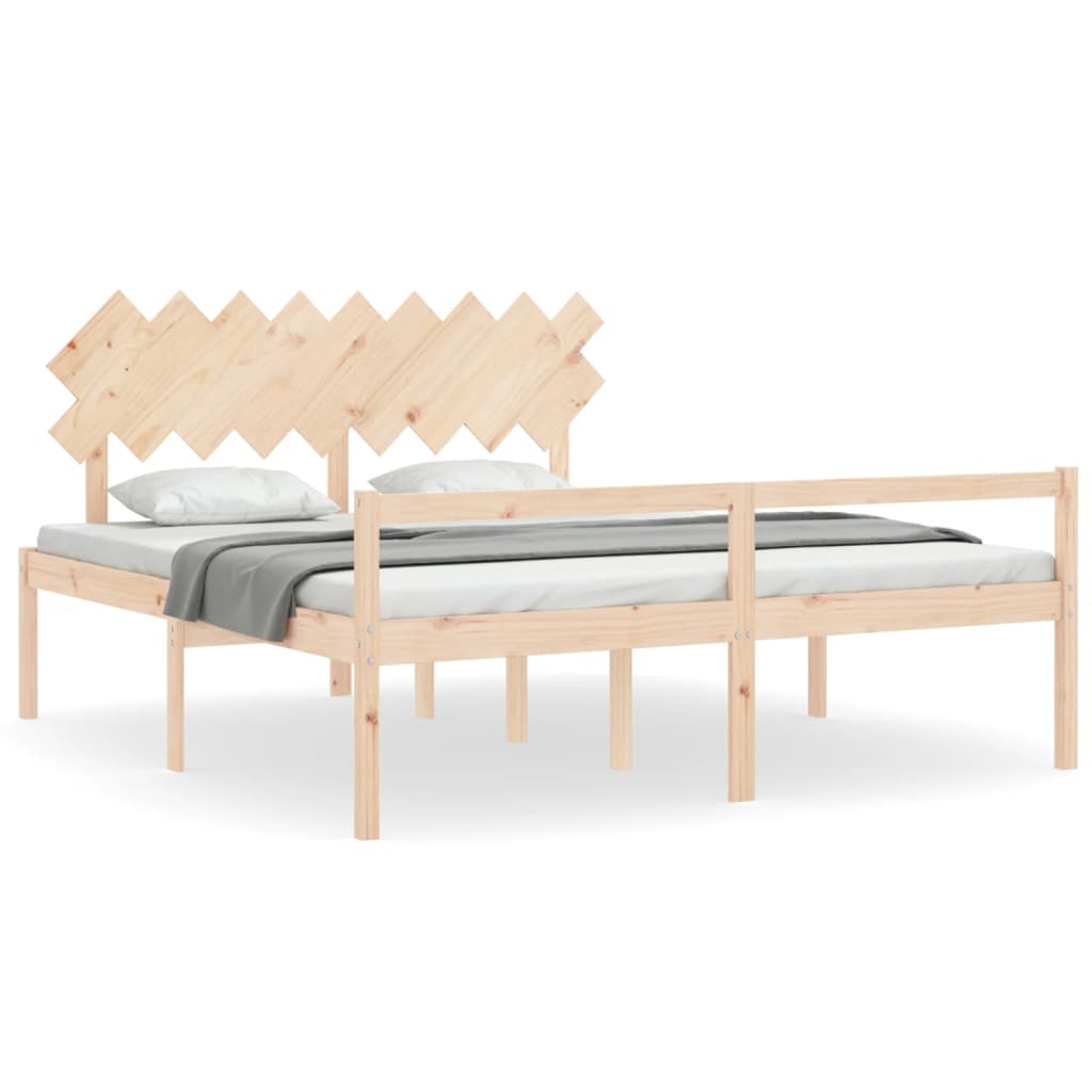 Senior Bed with Headboard 183x203 cm King Size Solid Wood