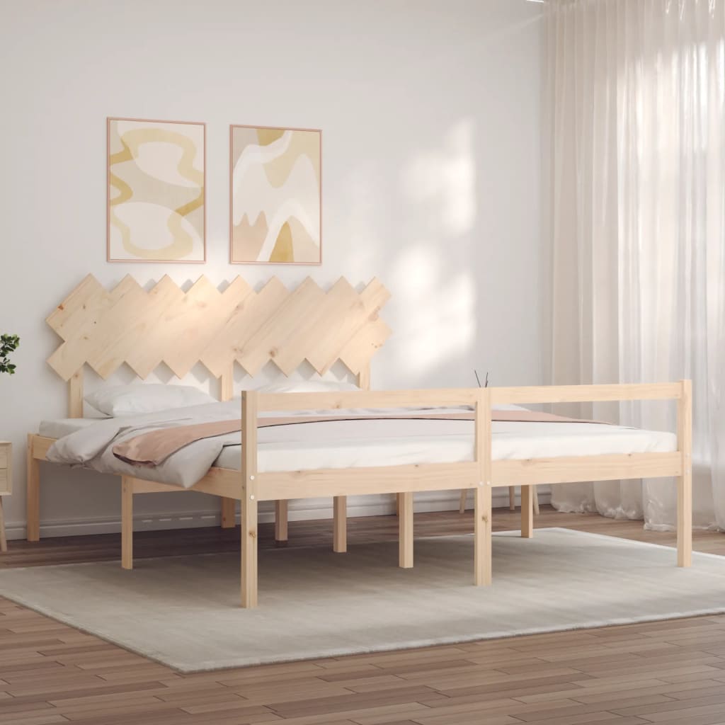 Senior Bed with Headboard 183x203 cm King Size Solid Wood