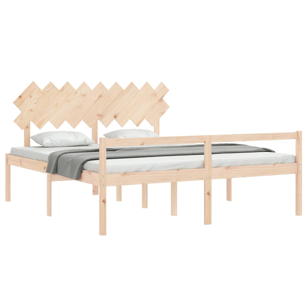 Senior Bed with Headboard 183x203 cm King Size Solid Wood