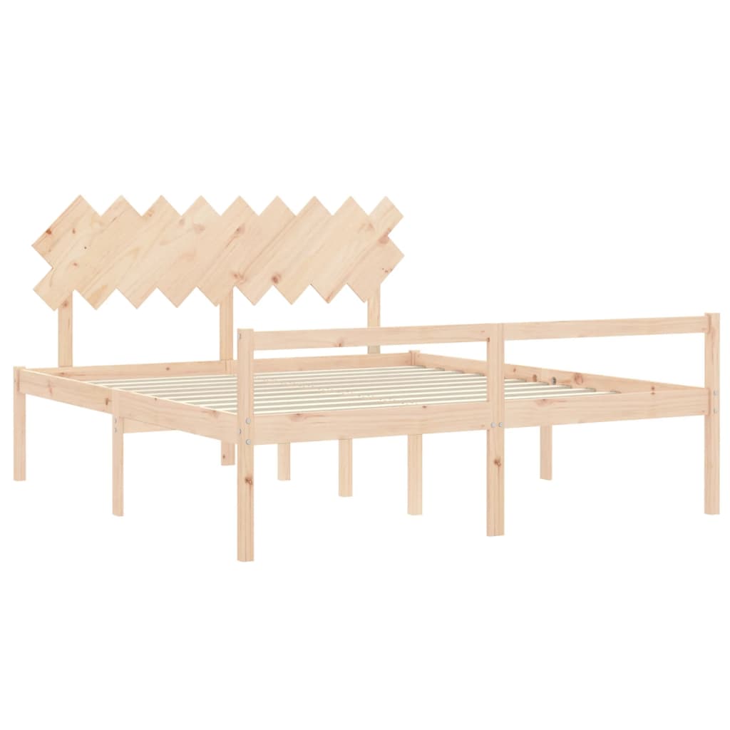 Senior Bed with Headboard 183x203 cm King Size Solid Wood