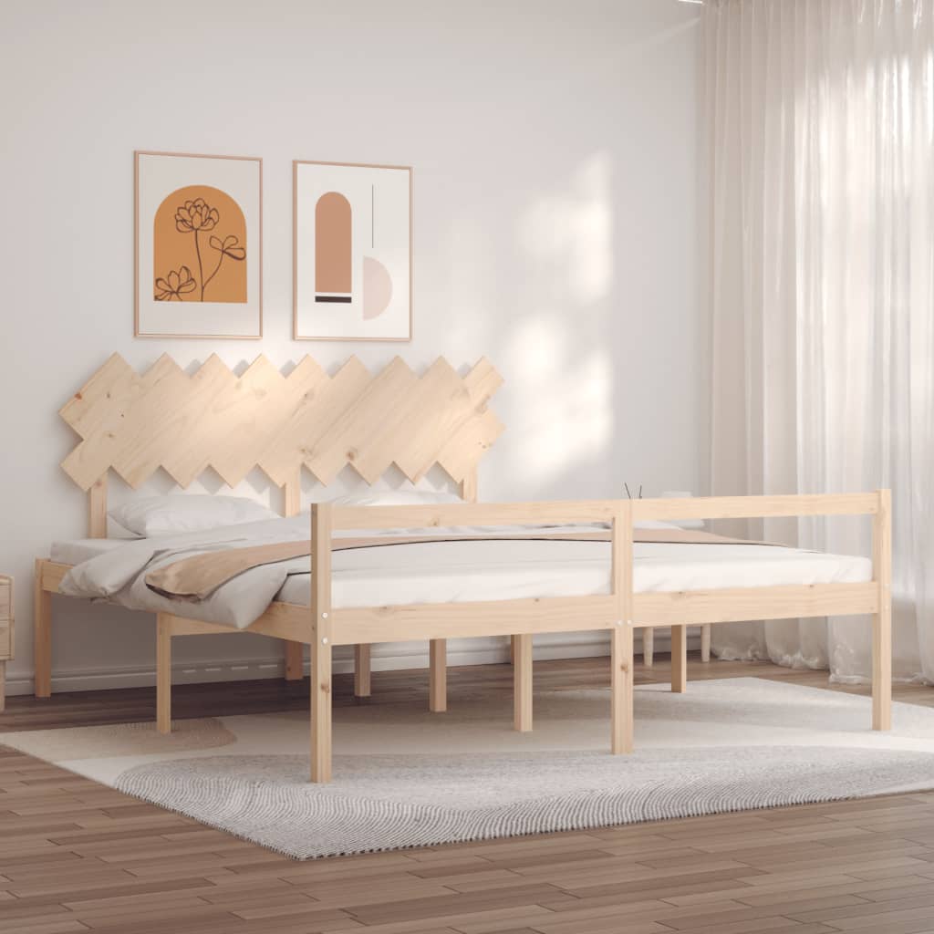 Senior Bed with Headboard 183x203 cm King Size Solid Wood