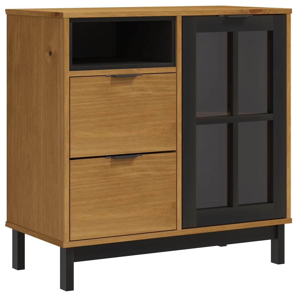 Highboard with Glass Doors FLAM 80x40x180 cm Solid Wood Pine