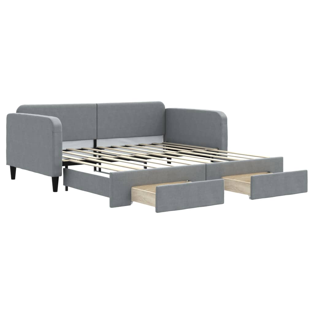 Daybed with Trundle and Drawers Light Grey 92x187 cm Single Size Fabric