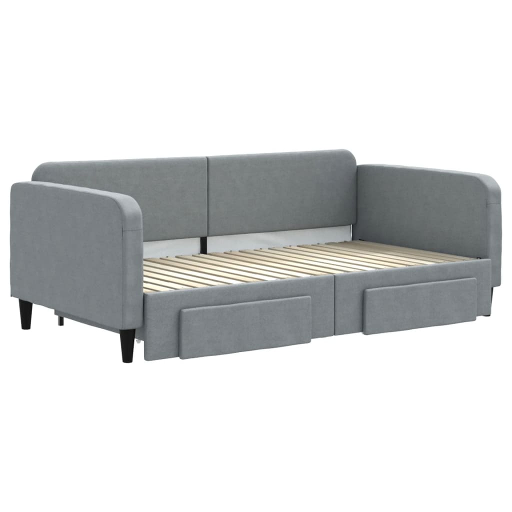 Daybed with Trundle and Drawers Light Grey 92x187 cm Single Size Fabric