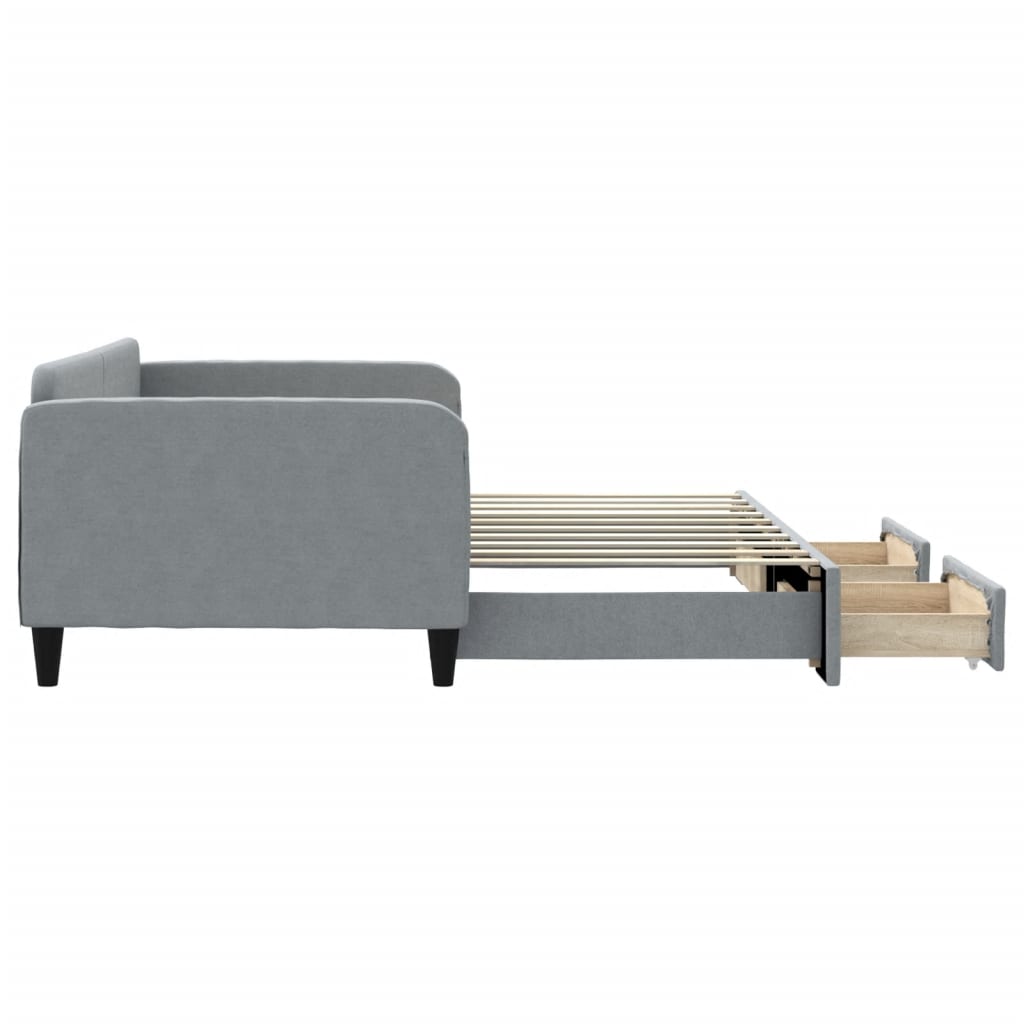 Daybed with Trundle and Drawers Light Grey 92x187 cm Single Size Fabric