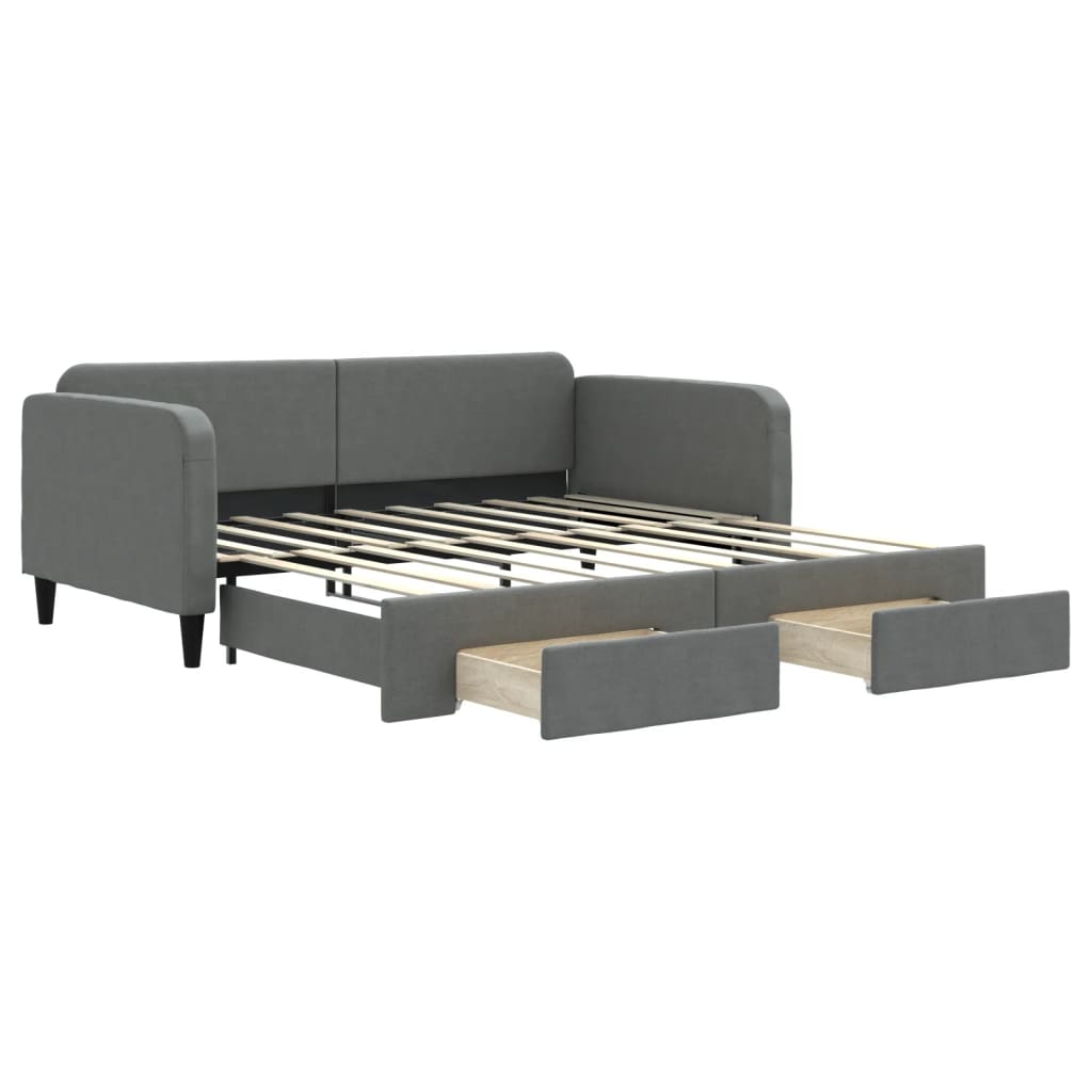 Daybed with Trundle and Drawers Dark Grey 92x187 cm Single Size Fabric