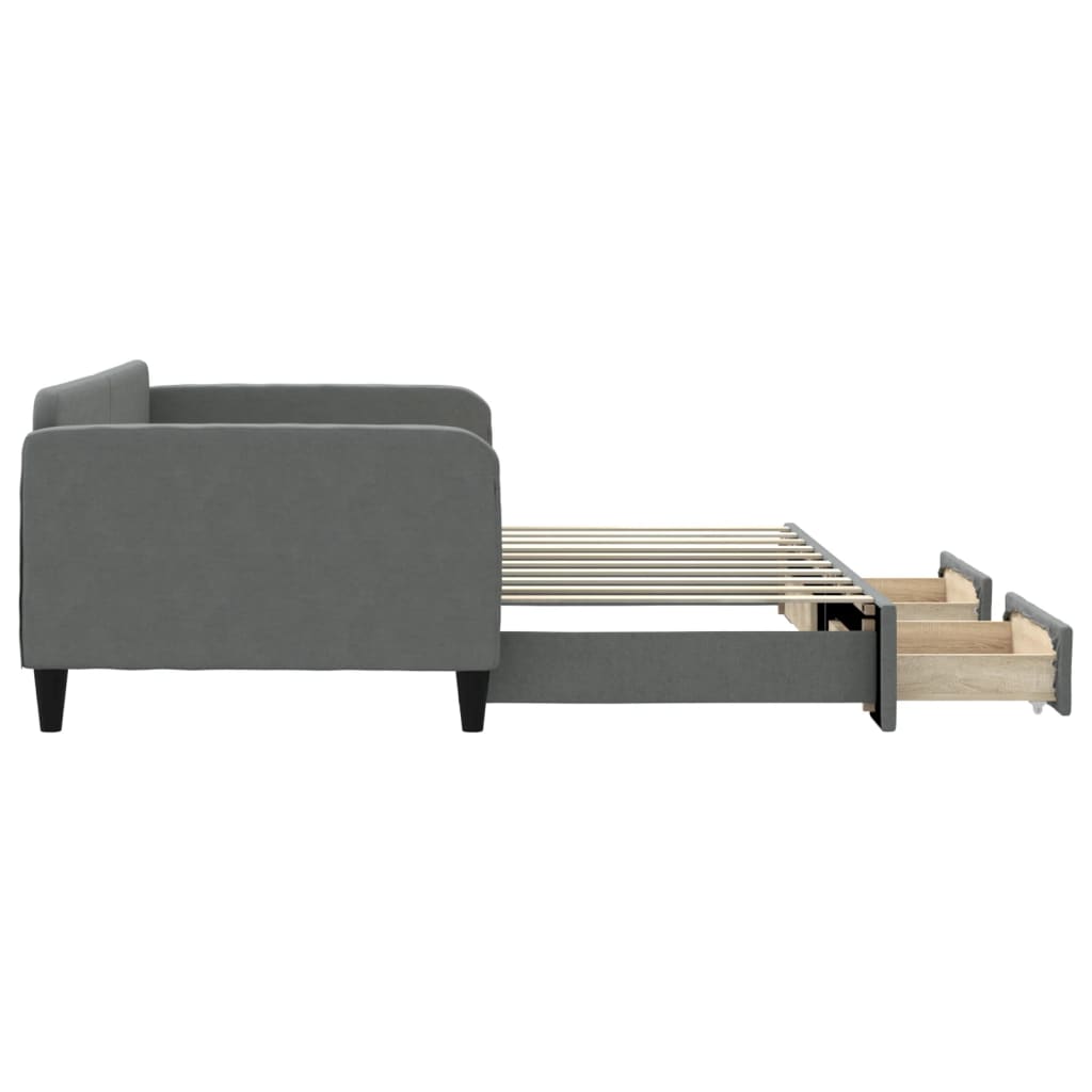 Daybed with Trundle and Drawers Dark Grey 92x187 cm Single Size Fabric