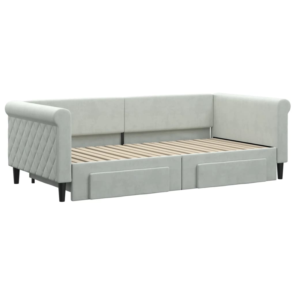 Daybed with Trundle and Drawers Light Grey 92x187 cm Single Size Velvet