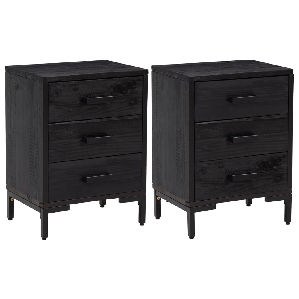 Bedside Cabinets 2 pcs Black 40x30x55 cm Solid Wood Pine