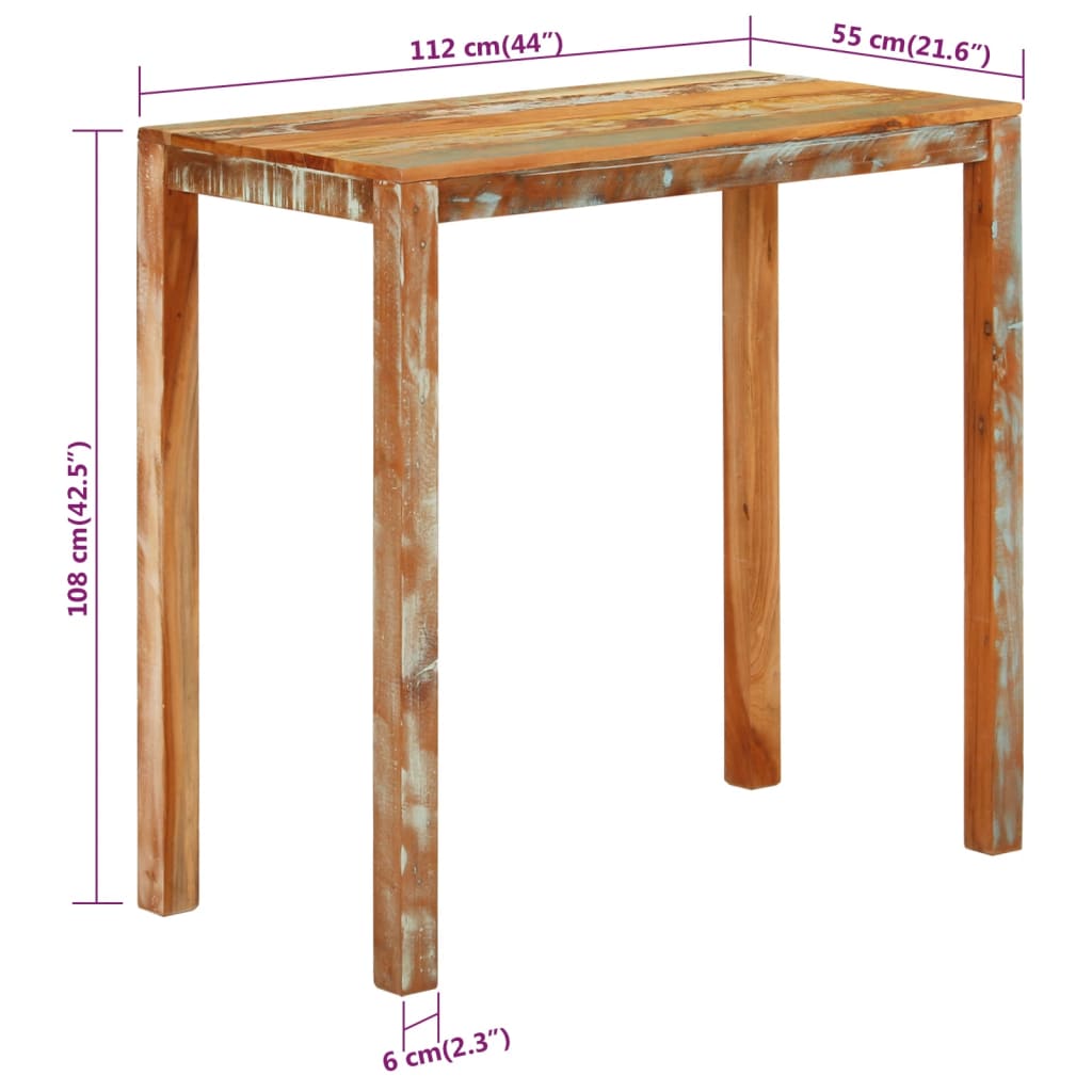 Bar Table 112x55x108 cm Solid Wood Reclaimed