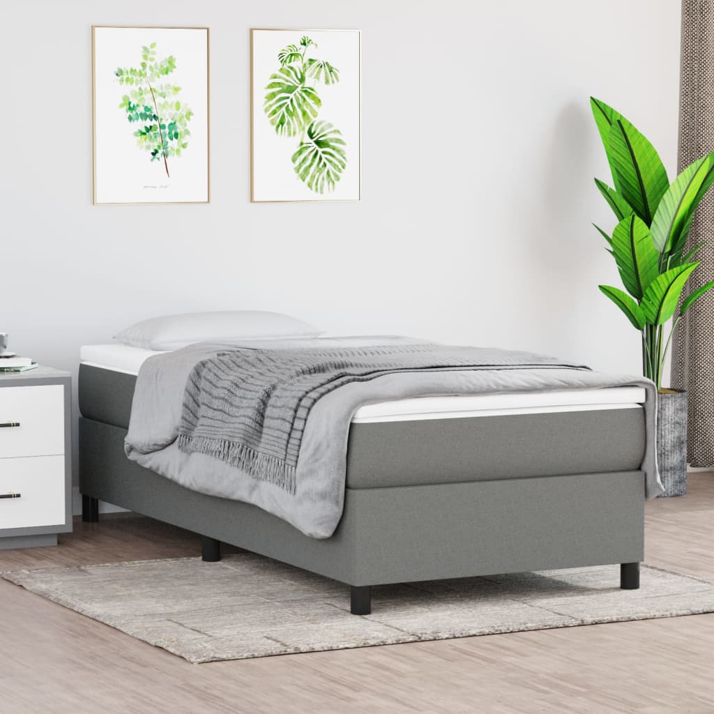 Box Spring Bed With Mattress Dark Grey 106X203 Cm King Single Size Fabric