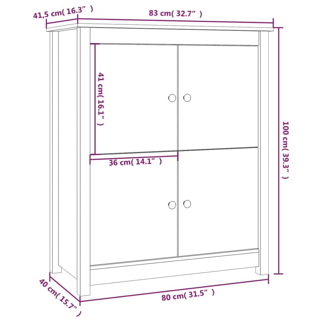 Sideboard 83X4.5X00 Cm Solid Wood Pine