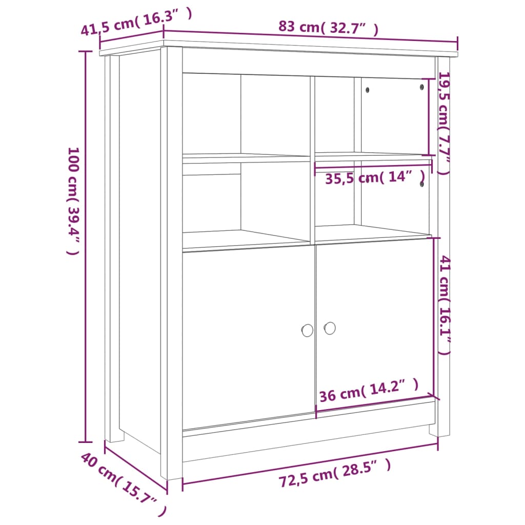 Sideboard 83X4.5X00 Cm Solid Wood Pine