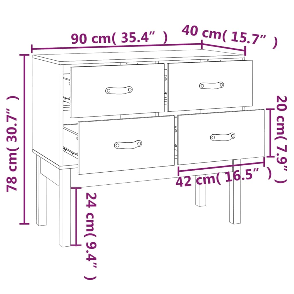 Console Cabinet 90X40X78 Cm Solid Wood Pine