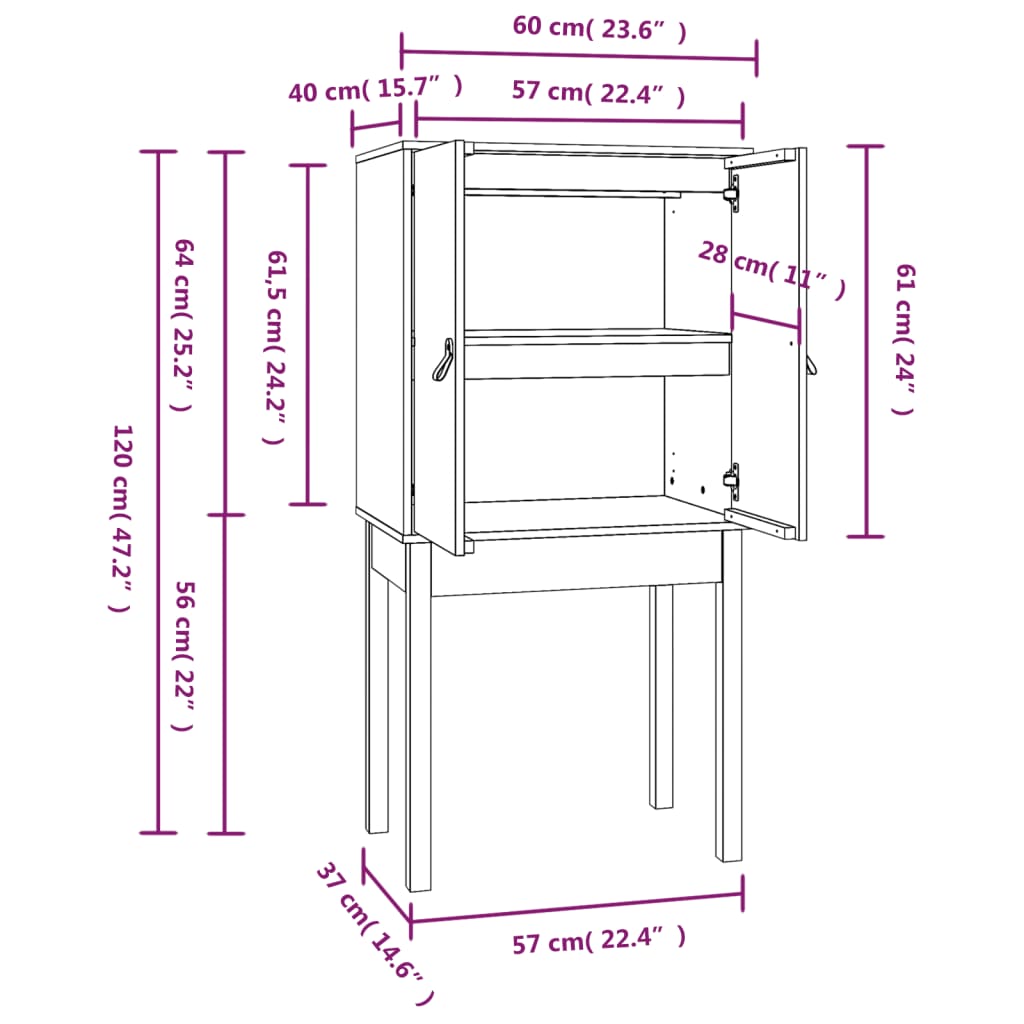 Highboard 60X40X20 Cm Solid Wood Pine