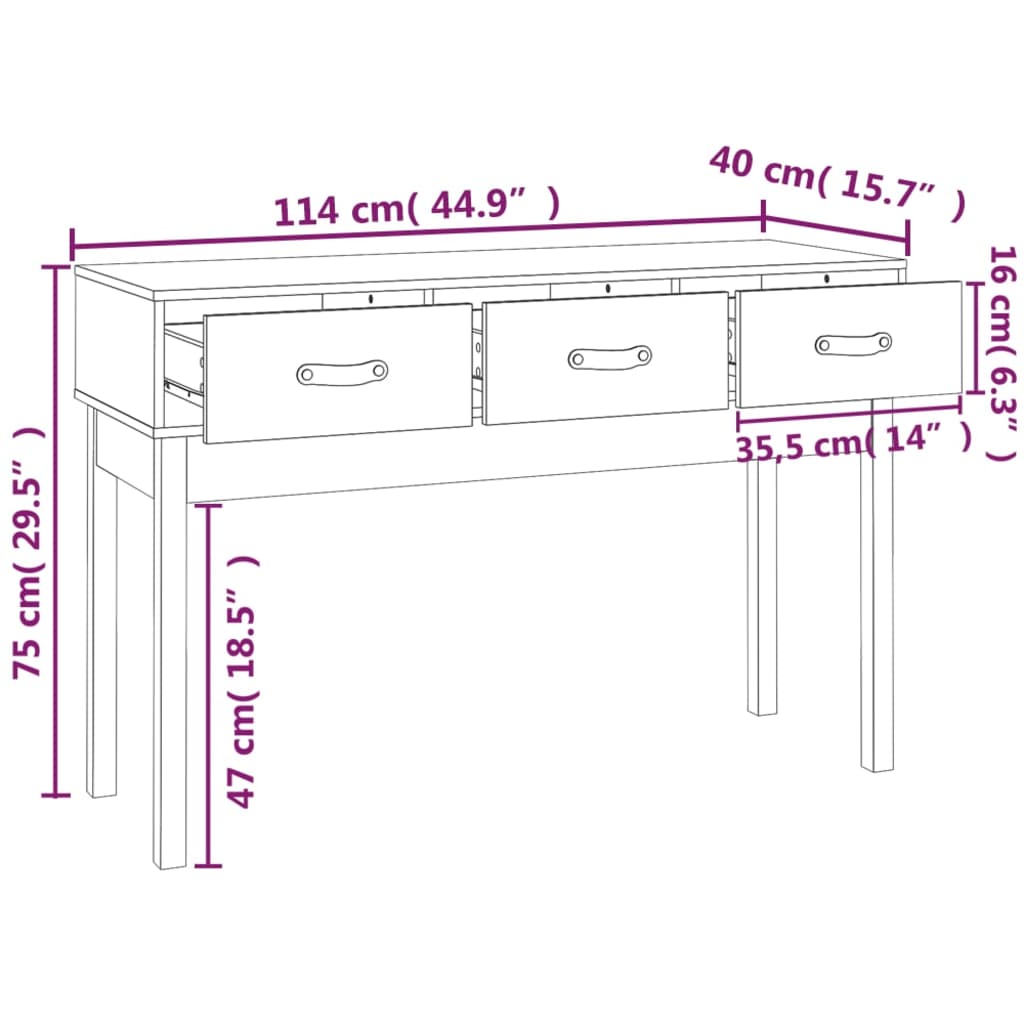 Console Table 114x40x75 cm Solid Wood Pine