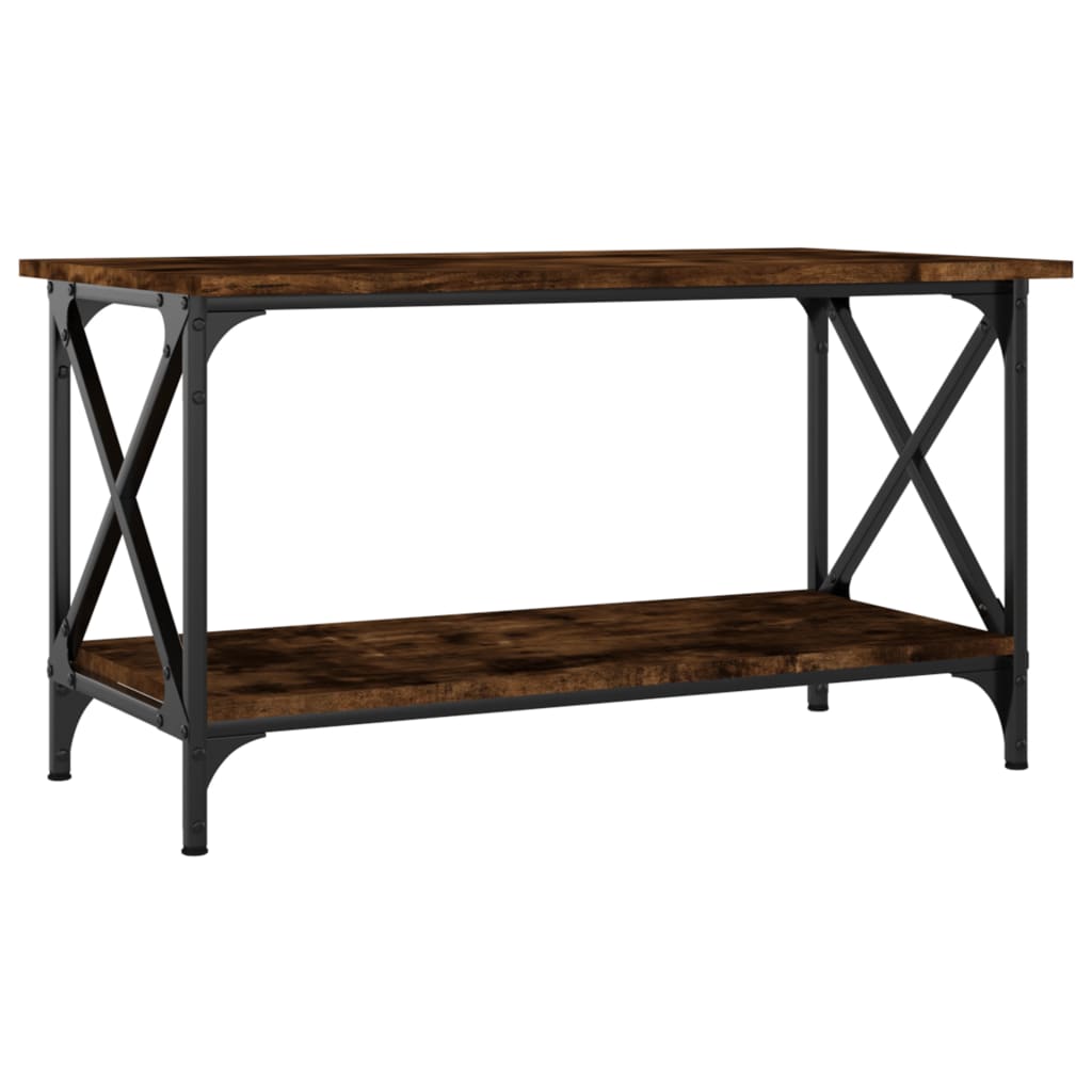 Coffee Table Smoked Oak 80x45x45 cm Engineered Wood and Iron