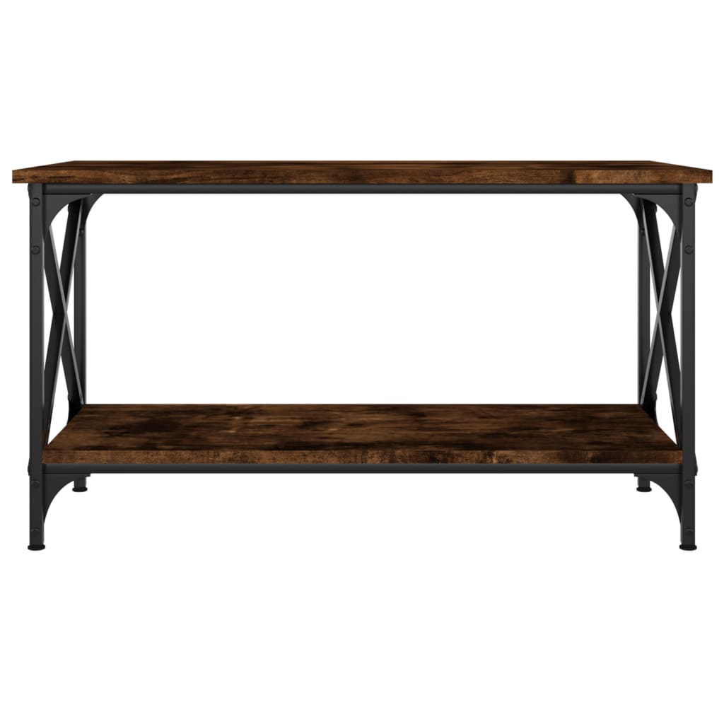 Coffee Table Smoked Oak 80x45x45 cm Engineered Wood and Iron