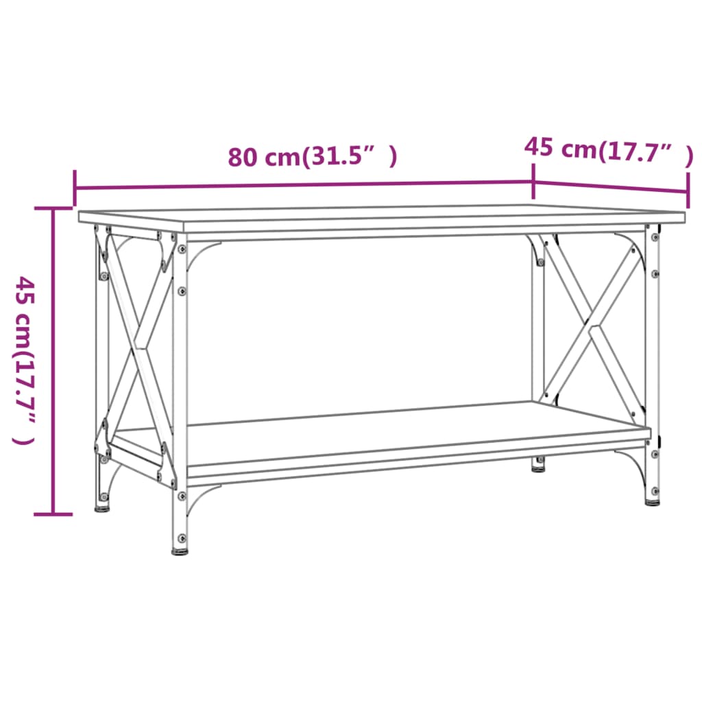 Coffee Table Smoked Oak 80x45x45 cm Engineered Wood and Iron