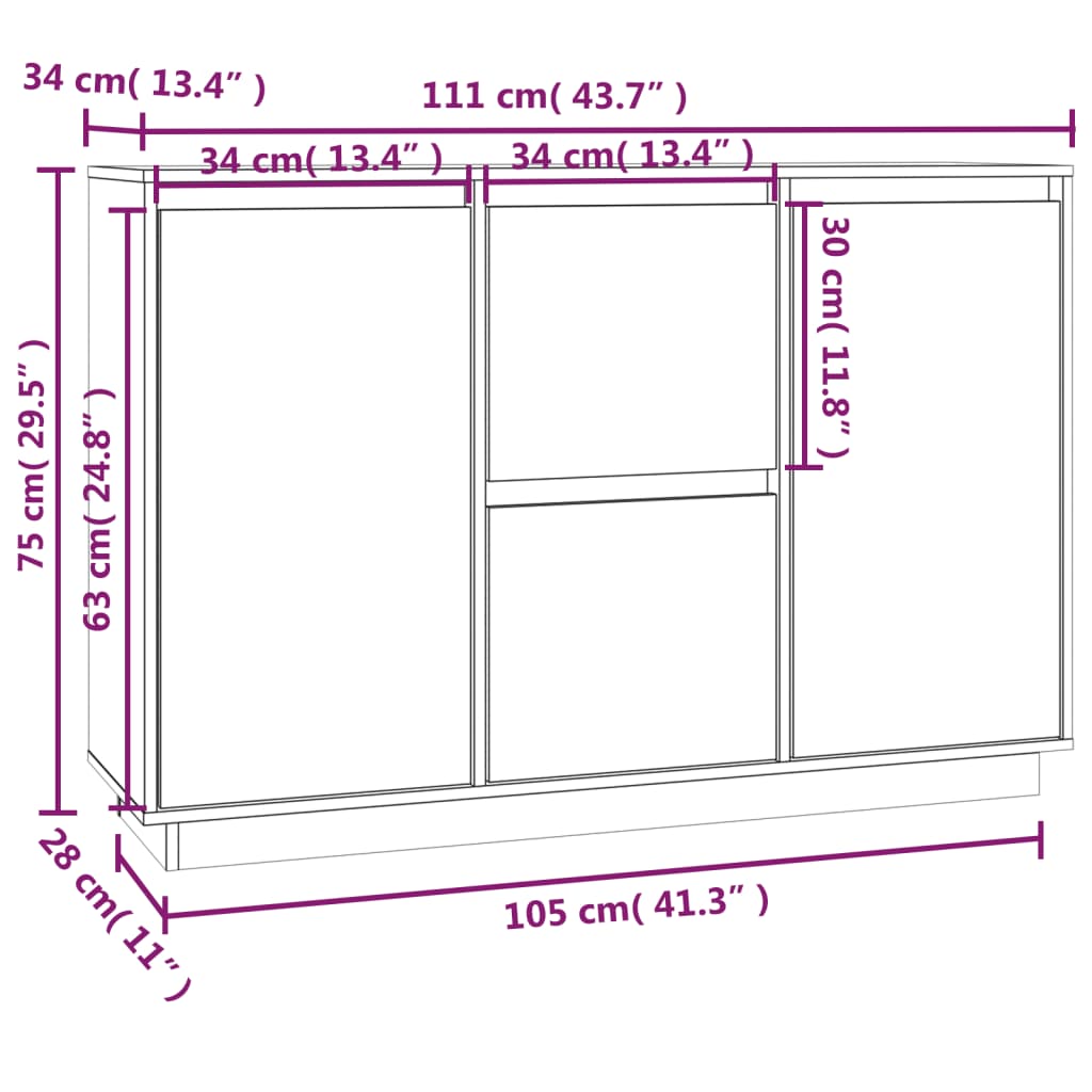 Sideboard X34X75 Cm Solid Wood Pine