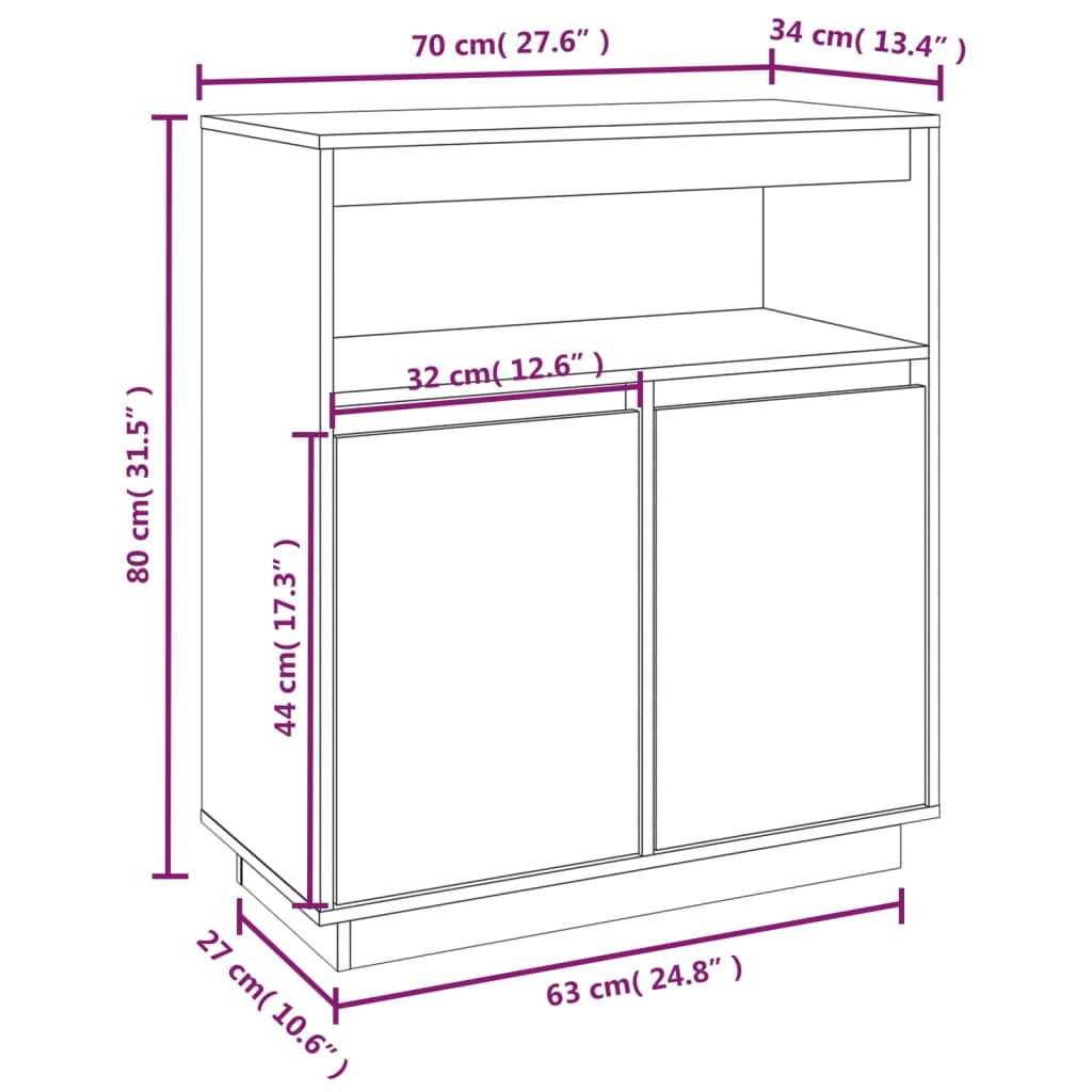 Sideboard 70X34X80 Cm Solid Wood Pine