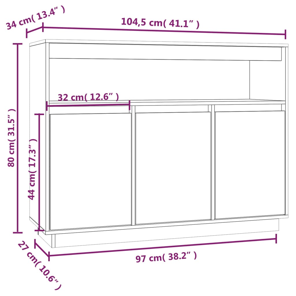 Sideboard 104.5x34x80 cm Solid Wood Pine