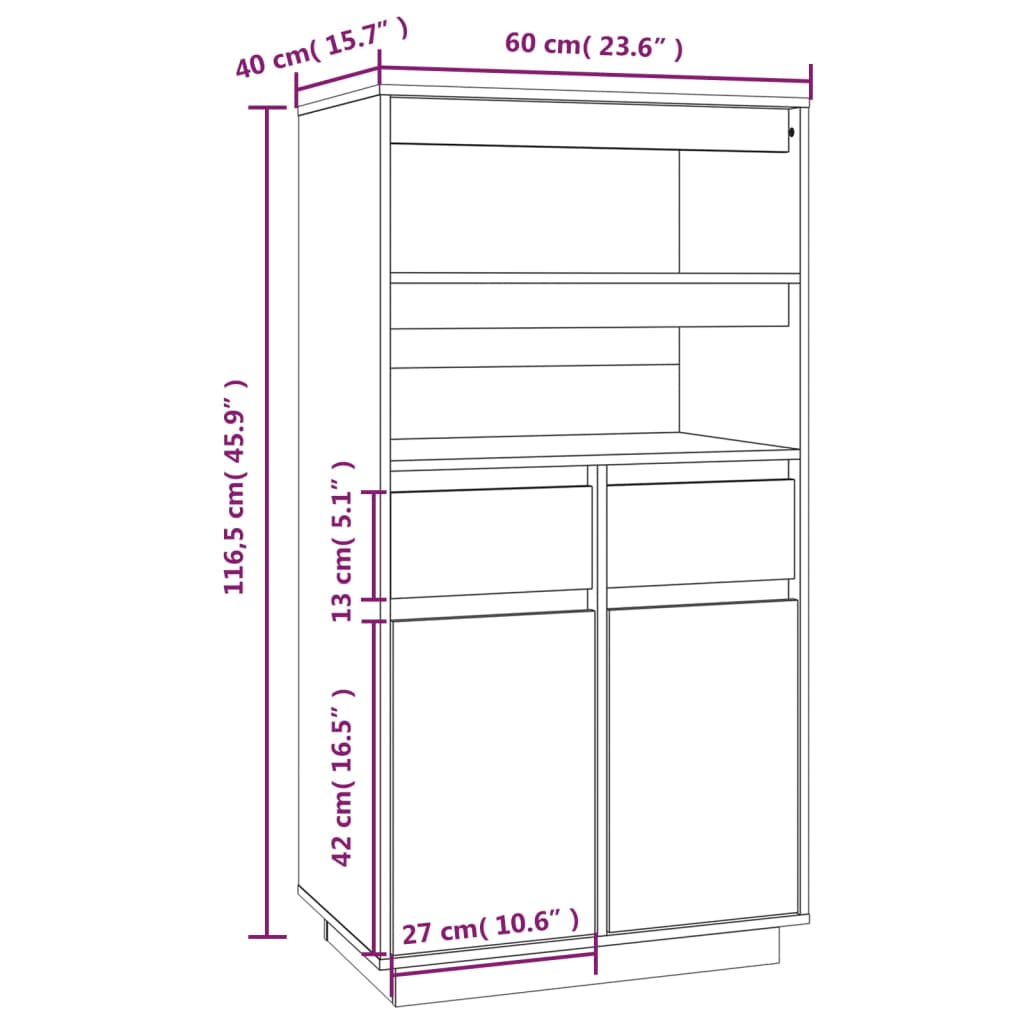 Highboard 60X40X6.5 Cm Solid Wood Pine