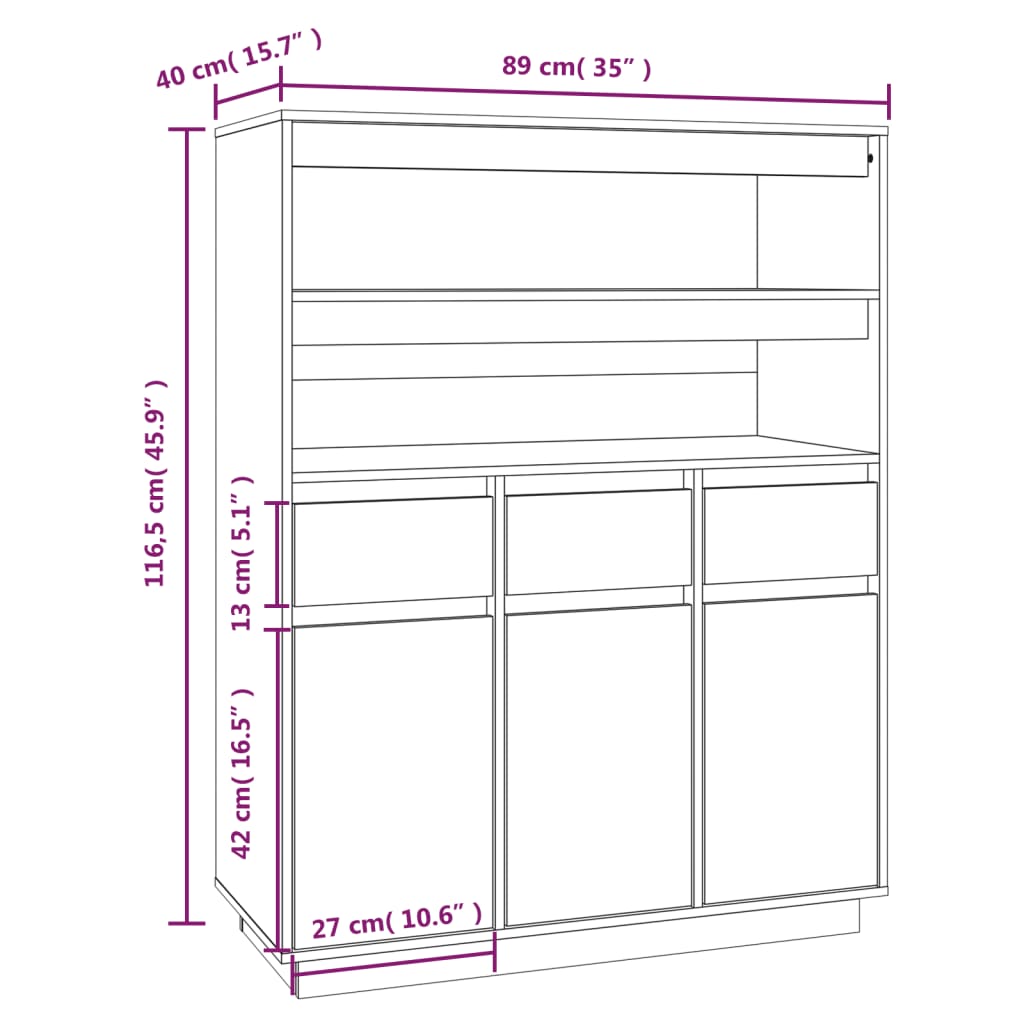 Highboard 89X40X6.5 Cm Solid Wood Pine