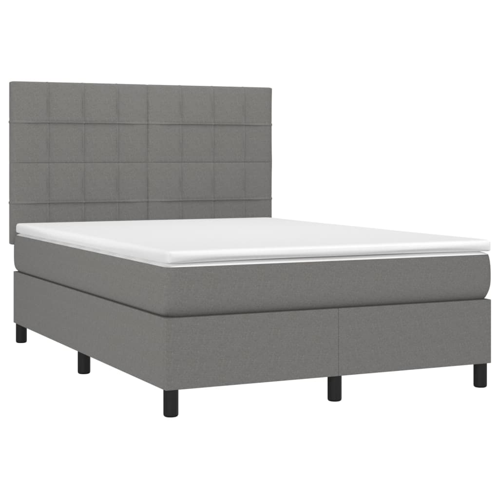 Box Spring Bed with Mattress Dark Grey 137x187 cm Double Size Fabric