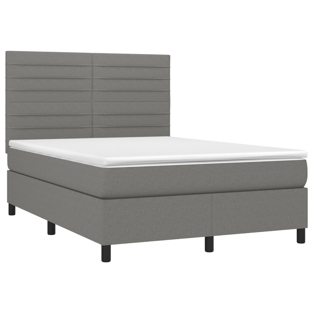 Box Spring Bed with Mattress Dark Grey 137x187 cm Double Size Fabric