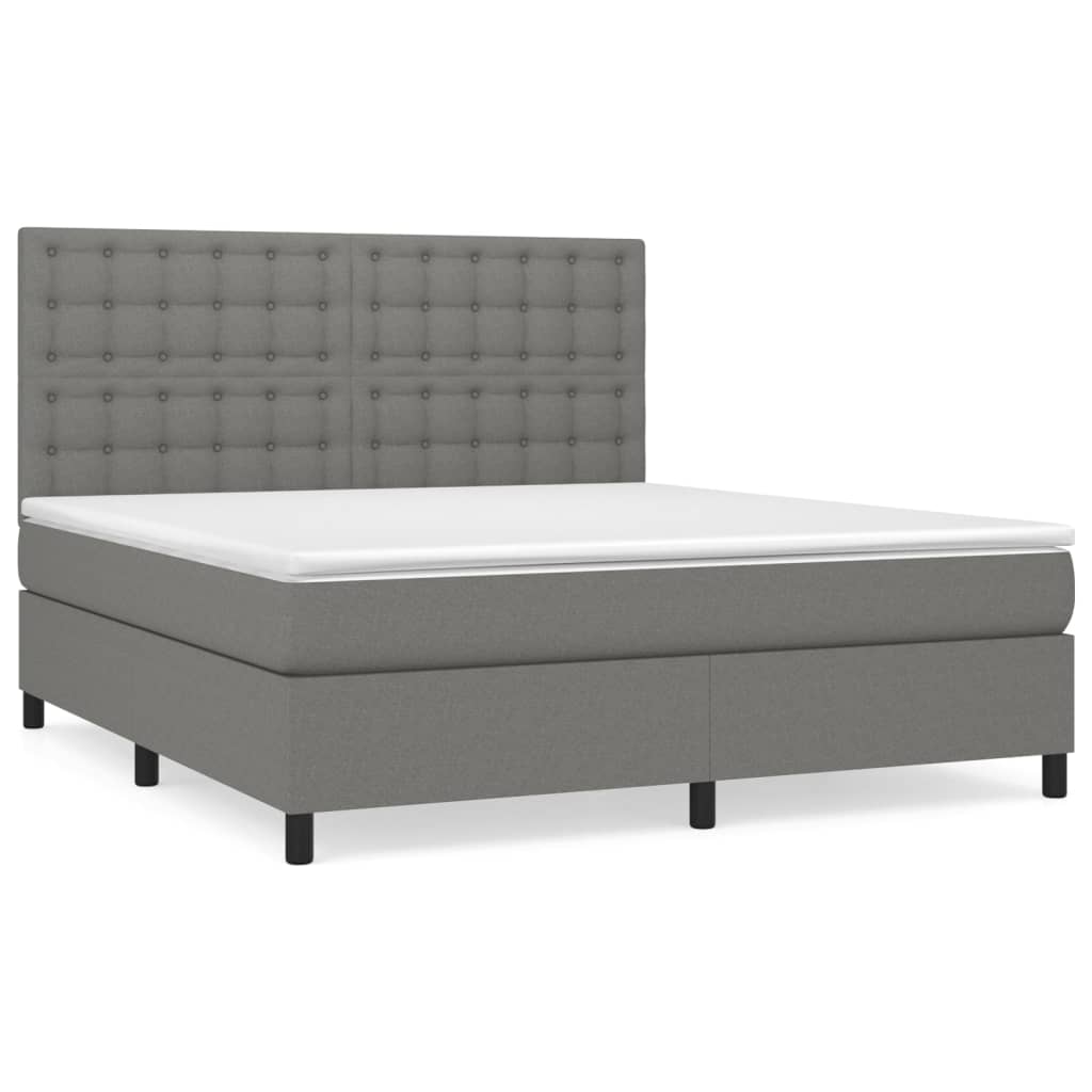 Box Spring Bed with Mattress Dark Grey 153x203 cm Queen Size Fabric