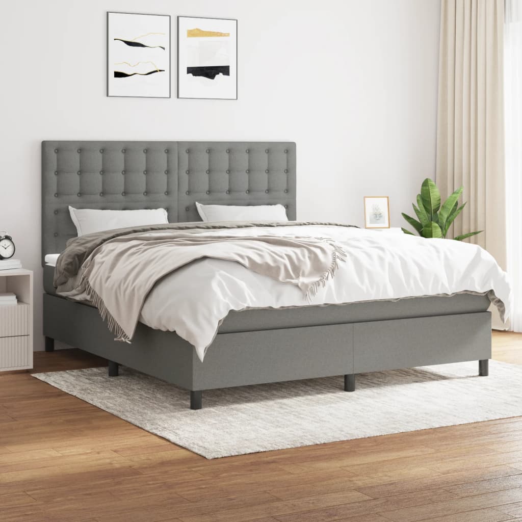 Box Spring Bed with Mattress Dark Grey 153x203 cm Queen Size Fabric