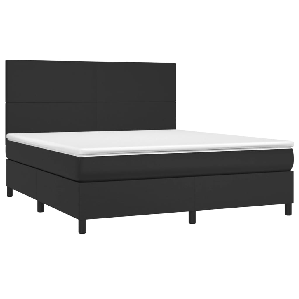 Box Spring Bed with Mattress Black 153x203 cm Queen Size Faux Leather