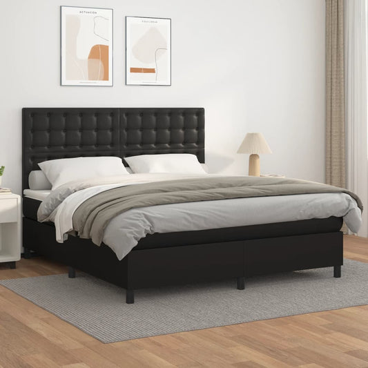 Box Spring Bed with Mattress Black 153x203 cm Queen Size Faux Leather