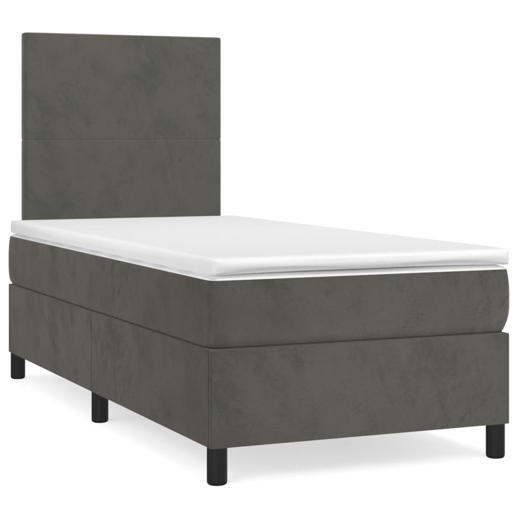 Box Spring Bed With Mattress Dark Grey 106X203 Cm Velvet